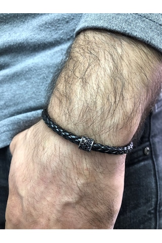 Moda Kulesi Gümüş Safir Taşlı Erkek Bileklik