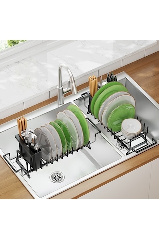 Pazly Genişletilebilir Metal Bulaşık Kurutma Raftı, Mutfak Tezgahı İçin Drenaj Tahtası, Pas Dayanıklı, Çok Renkli, 16.6x9.8x35.2-50.4cm Çok Renkli