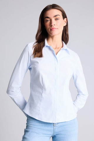 Defacto - Fitted Çizgili Poplin Uzun Kollu Gömlek D3172AX24AU Mavi