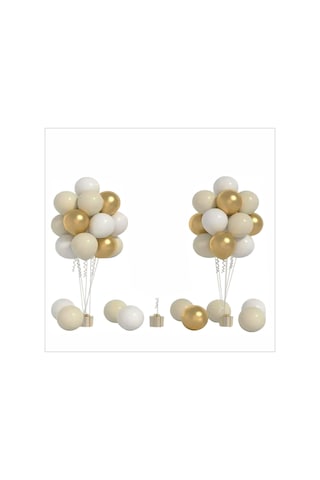 2 Adet Ayaklı Balon Standı 7li Set, Toplam 14 Adet Gold, Deniz Kumu, Beyaz Balon Çok Renkli