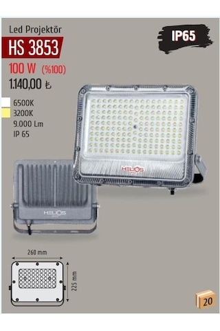 Helıos Hs-3853 100 Watt Beyaz Led Projektör 9000 Lümen 100 Watt Beyaz Işık