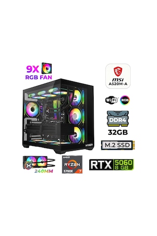 Xaser Sword X50 R7-5700X 32 GB 1 TB SSD 8 GB RTX5060 Masaüstü Oyuncu Bilgisayarı