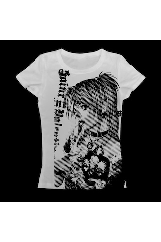 Beyaz Vintage Anime Misa Amane Saint Gotik Y2k Kısa Kollu Crop-17774 Beyaz