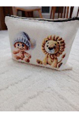 Wisheratelier Sevimli Örme Baskı Detaylı Clutch Bez Çanta Çok Renkli - Beyaz