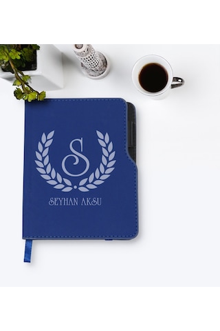 Kişiye Özel Çelenk Baş Harfli Isimli Lacivert Termo Deri Defter-3