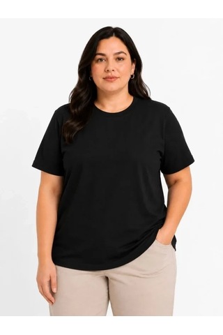 Defymoda Battal Big Size Basic Tişört Bisiklet Yaka Rahat Kalıp T-shirt - Siyah