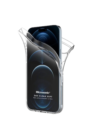 Microsonic Apple iPhone Uyumlu 15 Pro Kılıf 6 Tarafı Tam Full Koruma 360 Clear Soft Şeffaf -