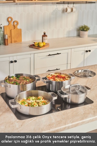 Karaca Powersteel 316+ 3Ply Onyx İndüksiyon Tabanlı Çelik 8 Parça Tencere Seti