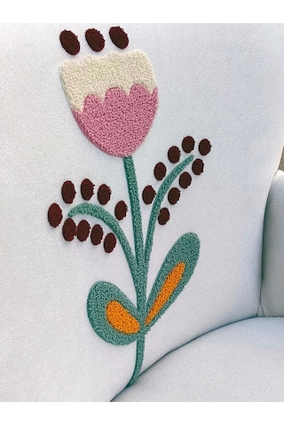 Azra Mobilya Punch Model Çay Seti 2 Berjer + Puf Desenli Butik Koltuk Takımı - Lale Lale Desenli