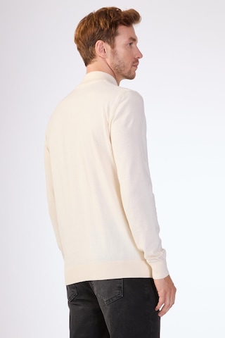 Dufy %100 Pamuk Ekru Düz Erkek Triko - Slim Fit Ekru