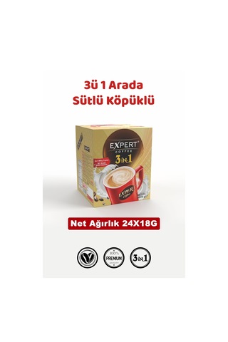 3 Ü 1 Arada Sütlü Hazır Kahve 24 Lü 18g Yumuşak İçim, Dengeli Tat, Tek Porsiyon