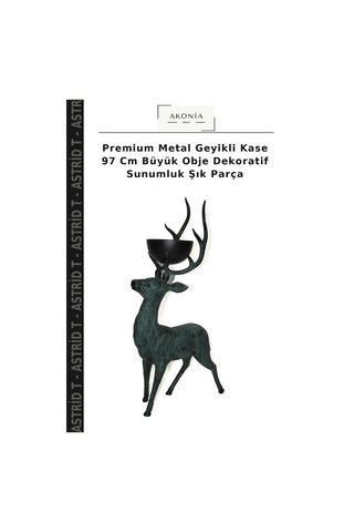 Premium Metal Geyikli Kase 97 Cm Büyük Obje Dekoratif Sunumluk Şık Parça