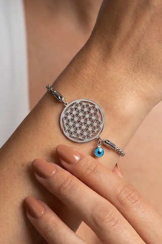 Valmont Accessories Yaşam Çiçeği Nazar Boncuklu 18+5 Cm Ayarlanabilir Gümüş Renk Kadın Çelik Bileklik