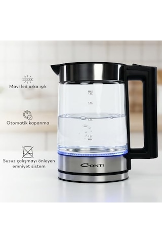 Ck-252 Excellent Kettle 1.8 L Cam Gövdeli Su Isıtıcı 2200w Hızlı Kaynatma Led Aydınlatmalı Paslanmaz Çelik Taban Otomatik Kapanma Gold