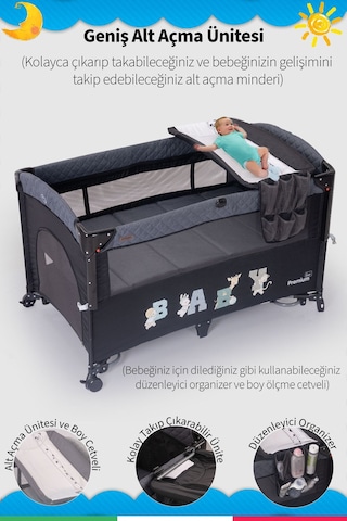 Prego Premium Line Alt Açma Üniteli Anne Yanı Oyun Parkı + Yatak