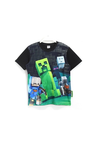 Minecraft Creeper 3D Baskılı Erkek Çocuk Kısa Kollu T-Shirt Siyah
