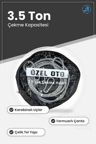 Çelik Araç Çekme Halatı 3.5 Ton Karabinalı Oto Yol Yardım Taşıma