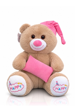 Ayıcık Şapkalı Ve Yastıklı Seri Peluş Ayıcık 60cm - Hediyelik Peluş Oyuncak Açık Kahverengi