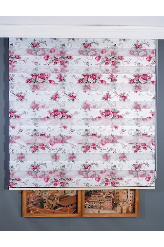 Çiçek Baskılı Zebra Perde Pembe