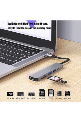 Gajeena 6-1 Usb-c Hub: Hdmı 4k, Pd Şarj, Usb 3.0, Sd/tf Kart Okuyucu - Macbook Uyumlu, Chromebook, Dell, Hp Ve Diğer C Portlu Cihazlar İçin