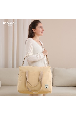 Maiyame Insular Kumaş Bebek Çantası: 12 Cep, Bölmeli Tasarım, Büyük Kapasite, Gri Renk - Anne Çantası, Sırt Çantası Gri