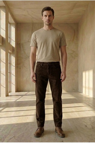 Little Cup Jeans Co Erkek Baggy Fit Rahat Kalıp Kahverengi Kadife Pantolon