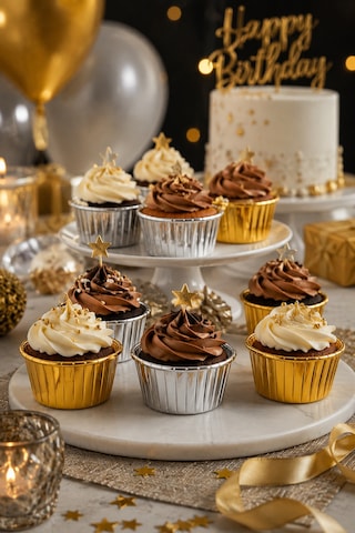 Cupcake Kapsülü 24'lü 12 Gold 12 Gümüş Varaklı Asetat Kutulu Kek Muffin Pişirme Ve Sunum Kapsülü Diğer