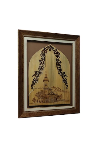 E38 El İşçiliği Ahşap Yakma Kayseri Saat Kulesi Tablo 95 77 Cm-4538