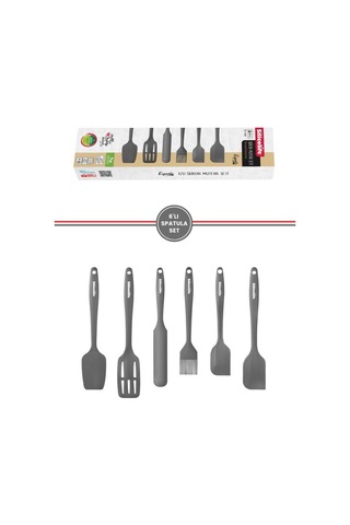 Silikon Mutfak Seti 6 Lı, Isıya Dayanıklı Yanmaz Yapışmaz Silikon Spatula Seti 6 Parça Gri Gri