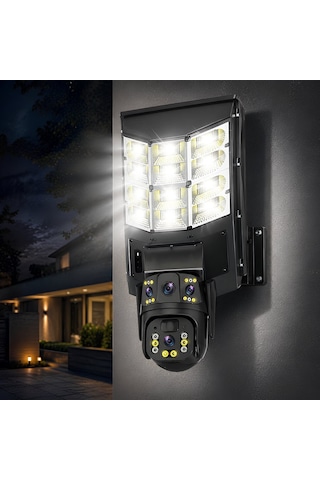Onqam Vn-80swf 6mp Çift Kameralı Solar Sokak Lambalı Wifi Güvenlik Kamerası, 7-24 İzleme, Pır Sensör, Alarm