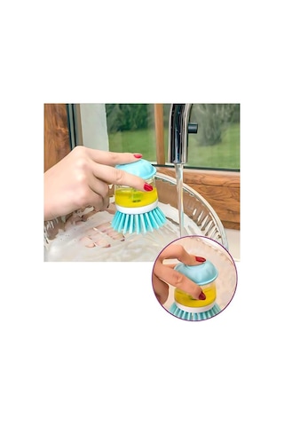 2 Adet Deterjan Hazneli Bulaşık Fırçası, Basmalı Mutfak Banyo Temizlik Yıkama Fırçası 2 Li Set