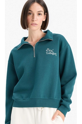 Defacto Regular Fit Yarım Fermuarlı Baskılı Kalın Sweatshirt F1067ax25augn1040 Yeşil