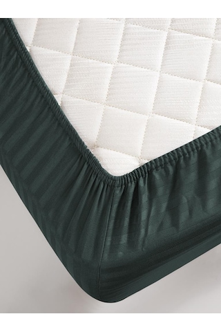 Çarşaf Stripe Saten Düz Lastikli Geniş Ölçü Koyu Yeşil