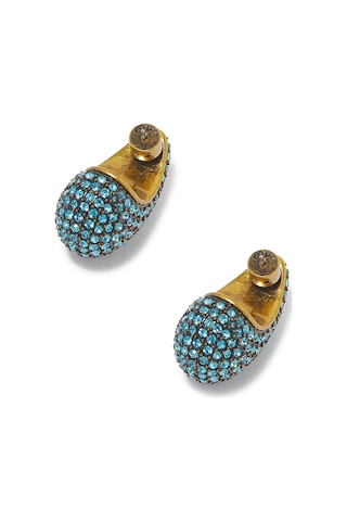 Pave Dome Earrings, Kristalli Kup Tarzı Küpe Turkuaz