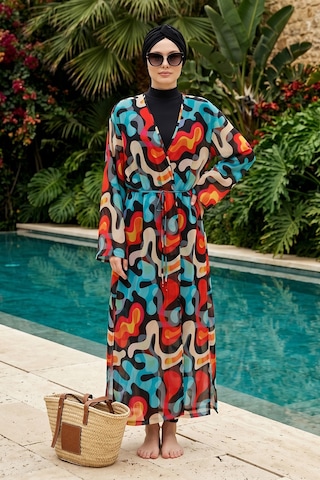 Haliç Mayo Tesettür Mayo Üzerine Tek Kaftan Pareo 6303 Siyah