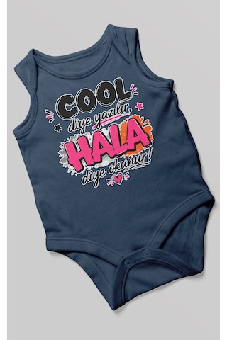 Morivokids Cool Diye Yazılır Hala Diye Okunur Sıfır Kol Bebek Body %100 Pamuk Lacivert