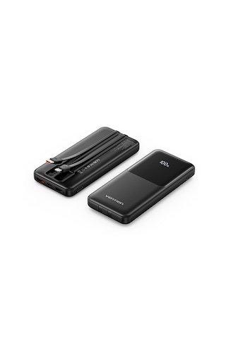 Vention 10000mah 22.5w Powerbank Micro-usb + Usb-c + 2xusb-a Dahili Usb-c Ve Lightning Kablolu Led Ekranlı Siyah