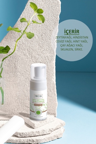 INCIA %100 Doğal İpeksi Yüz Temizleme Köpüğü Makyaj Akne Siyah Nokta Sivilce Yağlı Ciltler Vegan 125 ML