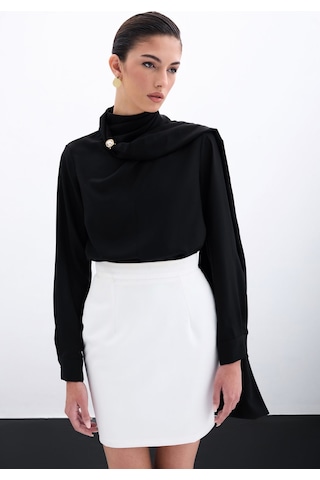 Sateen Şal Detaylı Bluz - Siyah-135955 Siyah