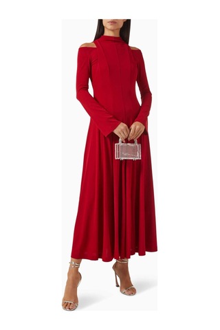Eegen Studio Diep Dönüştürülebilir Kemerli Elbise Rib - Knit, Off - Shoulder Kırmızı
