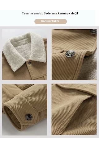 Erkekler İçin Şık Kuzu Derisi İş Ceketi Haki