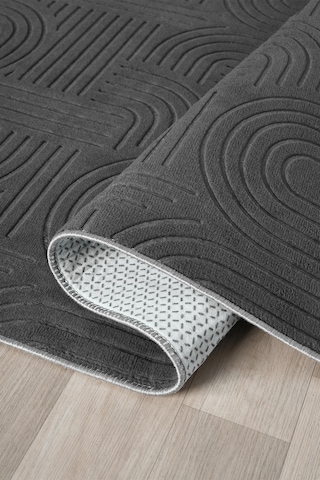 Raschel Carpet Yıkanabilir Oval Elips Leke Tutmaz Emboss Bohem Koyu Gri Mutfak Halısı Özel Seri Kaymaz Taban Halı Antrasit