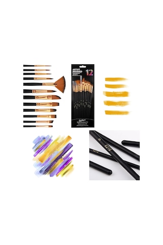 Hannah 12 Parça Resim Akrilik Suluboya Yağlıboya Fırça Seti
