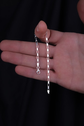 Encili Silver 925 Ayar Gümüş İtalyan Model Dikdörtgen Zincir Bileklik Gümüş