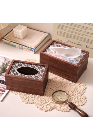 Vintage Renk Büyük Mendil Kutusu, Masif Ahşap Çin Retrosu A