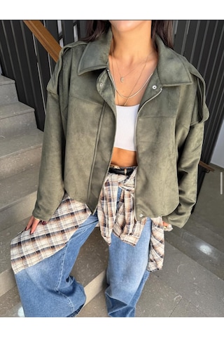 Prifaldi Zr Oversize Süet Bomber Ceket Haki