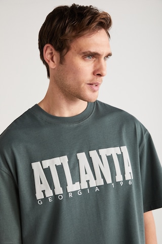 Grimelange ATLANTA Erkek %100 Pamuklu Kısa Kollu Baskı Detaylı Yeşil T-Shirt