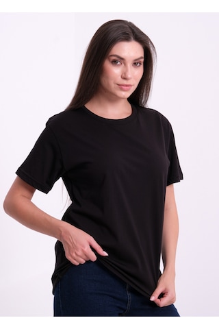 Cottonlab Siyah Kadın %100 Premium Pamuklu Yumuşak Dokulu Terletmez Bisiklet Yaka Tişört Beyaz