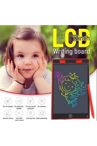 12 Inc Renkli Lcd Grafik Dijital Kalemli Çizim Tableti Yazı Tahta Not Yazma Eğitim Tableti Kırmızı