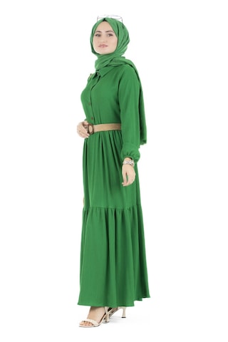 Sevitli Hasır Kemerli Elbise-benetton Yeşili-1294-benetton Yeşil